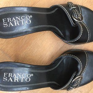 Franco Sarto ladies 2-3/4" heeled sandal, black leather upper, size 9M